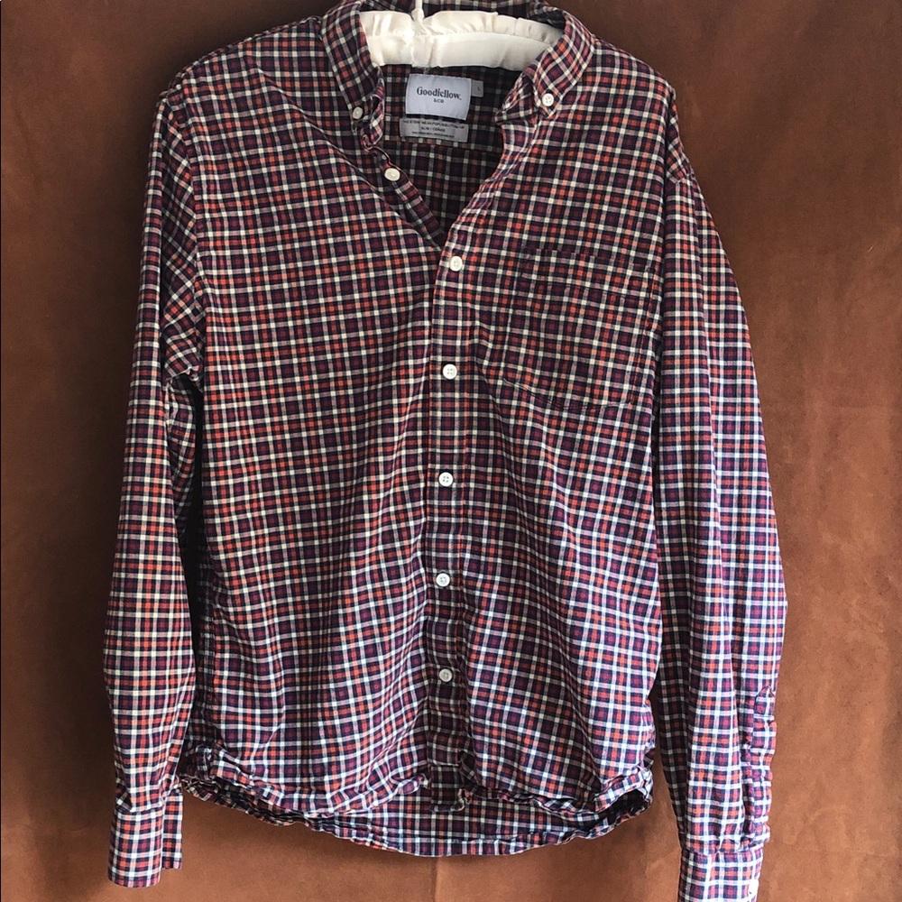 Goodfellow & Co Red, Blue and White Plaid Button-Down Shirt